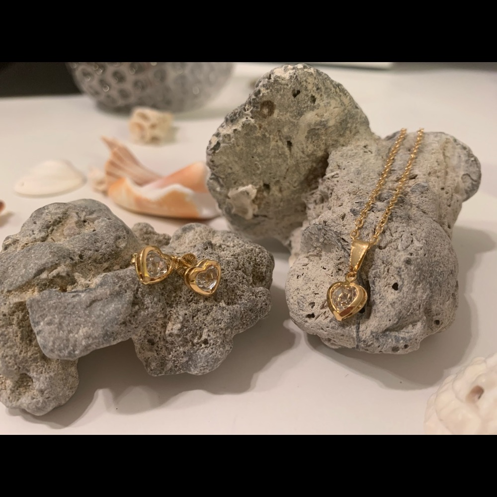 Gold plated CZ heart set